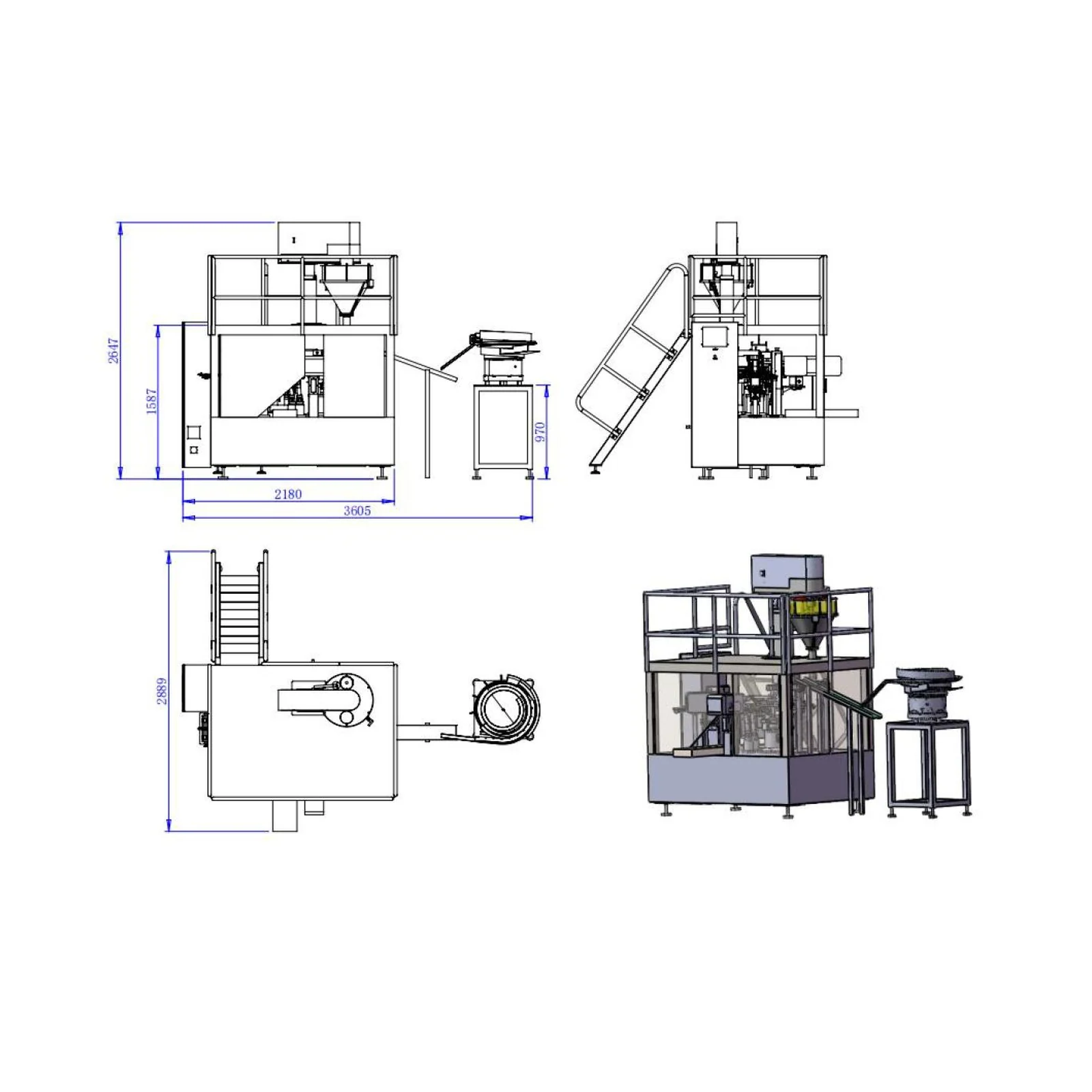 Desenho técnico da EEPR-SF250 com aplicador de colher por panela vibratória